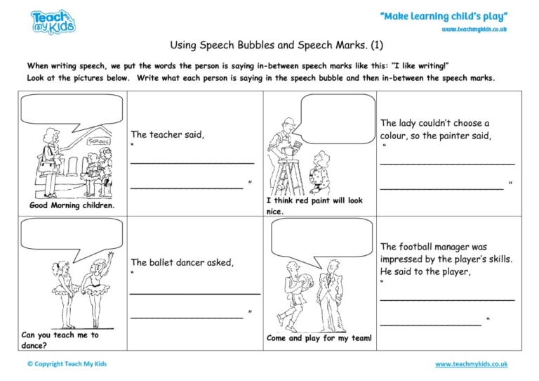 speech bubble worksheet ks1